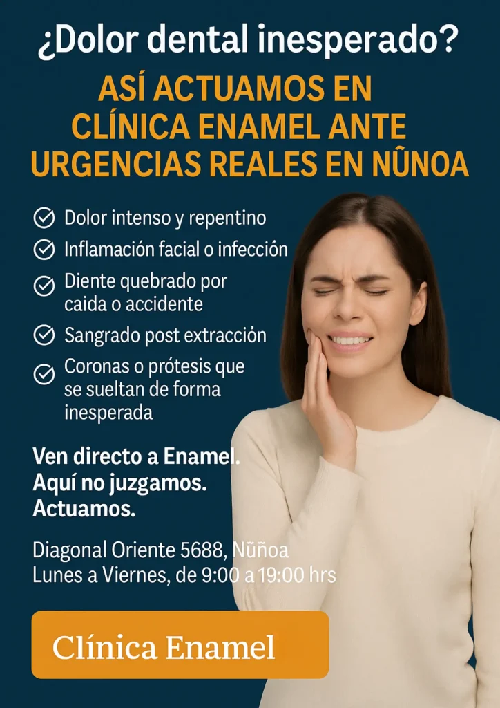 Paciente recibiendo atención odontológica por urgencia en Clínica Enamel, Ñuñoa
